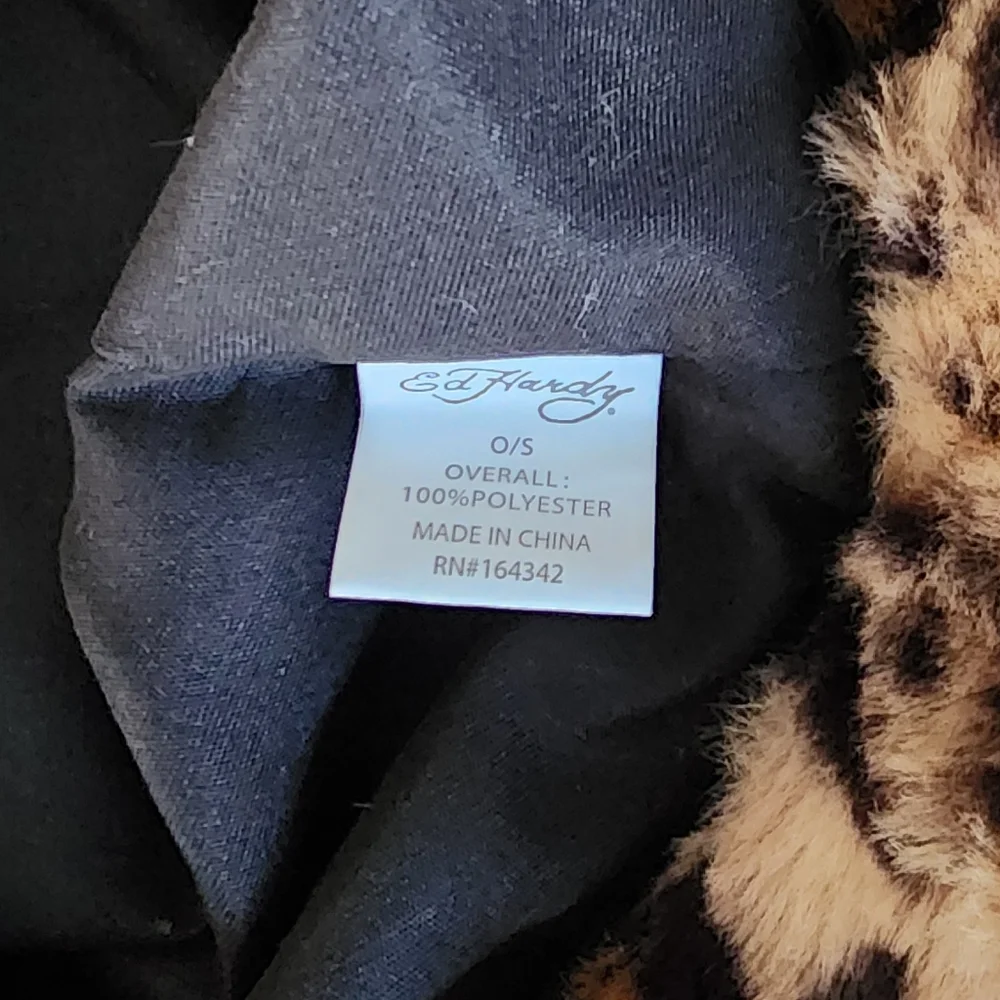 Ed Hardy Leopard‎ Faux Fur Bucket Hat Skull Roses Y2K Tattoo One Size